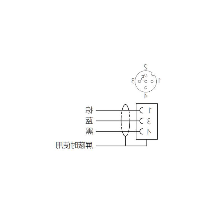 M12 3Pin、母头90°、Single-ended precast cable、防焊渣PUR材质、黄色护套、64T001-XXX