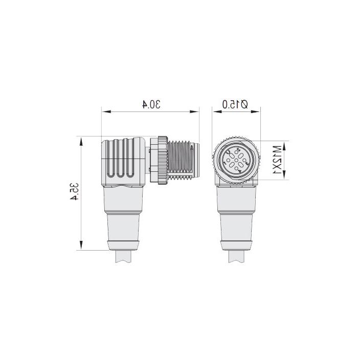 M12 3Pin, male 90°, single-end precast cable, PUR material, yellow sheath, 64T501-XXX